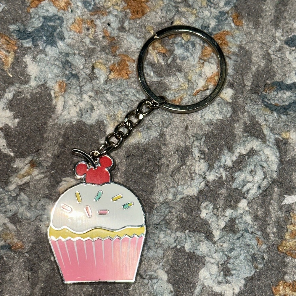 Pink Cupcake Keychain with Mickey Ears